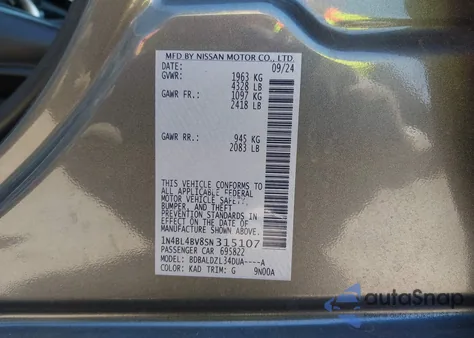 2025 Nissan Altima S Fwd from USA, damaged, VIN 1N4BL4BV8SN315107